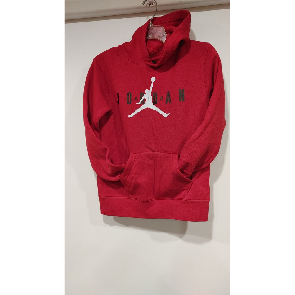 Jordan Hoodie Boys Large 12-13 Red Good Jumpman Logo Fleece Pullover - Picture 4 of 6